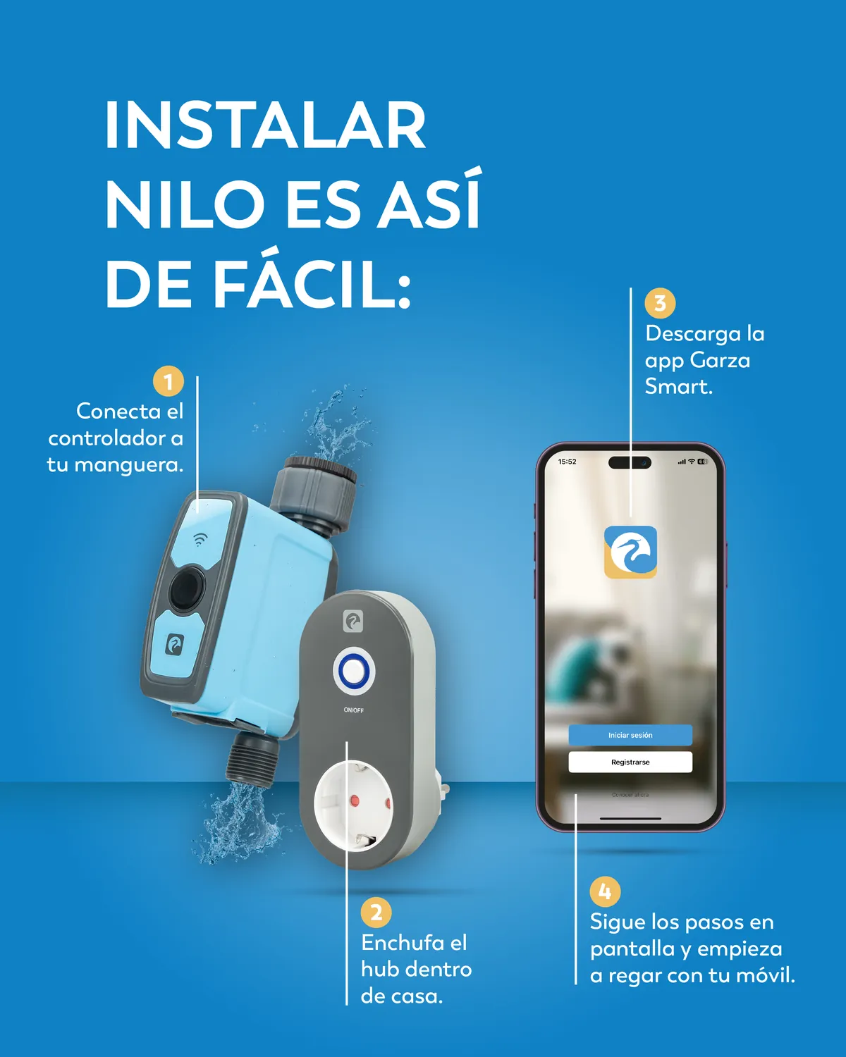 Pieza: instalar Nilo, el riego inteligente, en cuatro pasos.